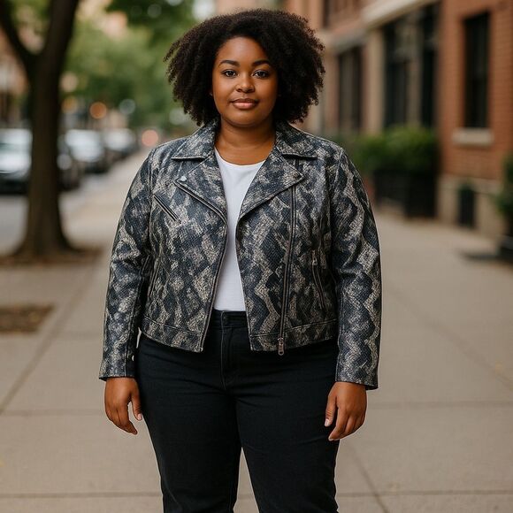 Avantlook M oversized jacket in snakeskin print. Moto zips lightweight Spring - Picture 2 of 9